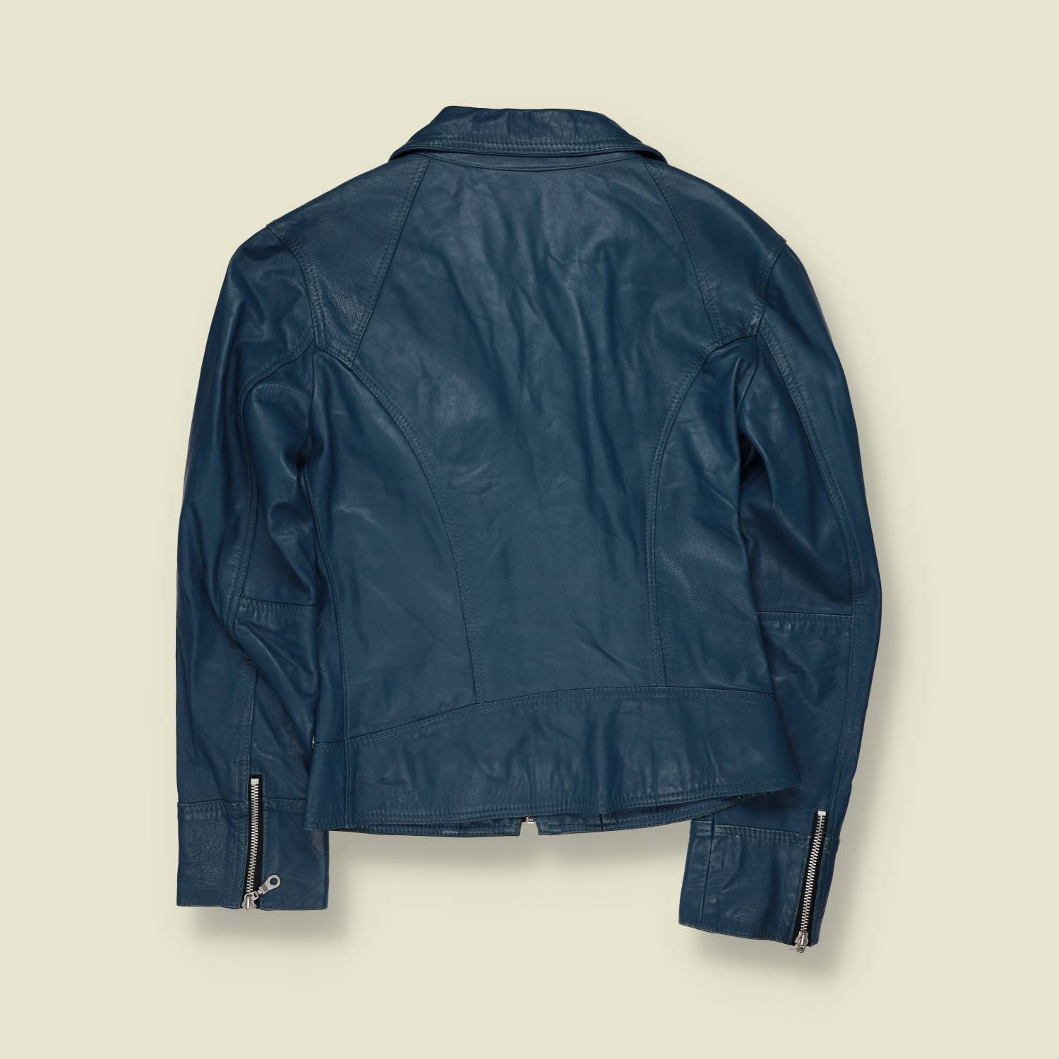 1990s | Leather Zip Jacket | Blue - 10