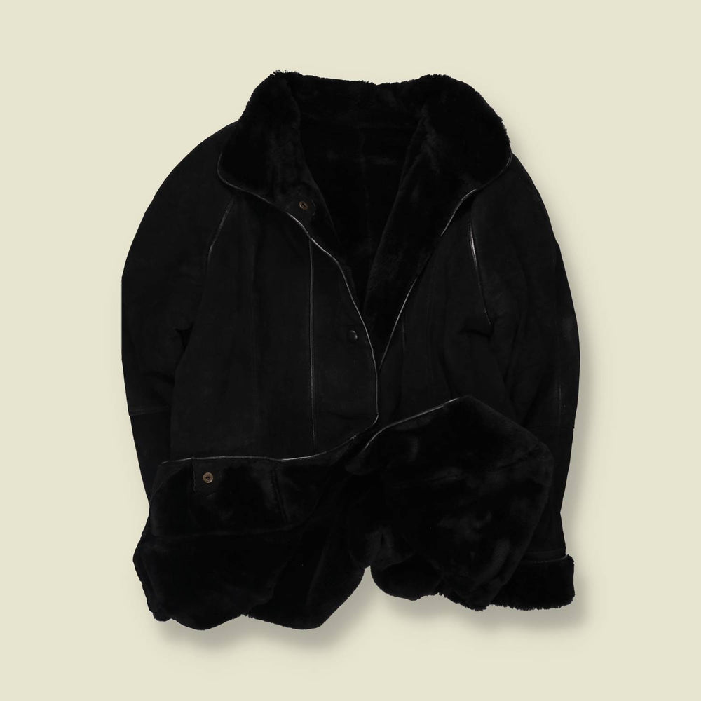1990s | Sheepskin Coat | Black - 24
