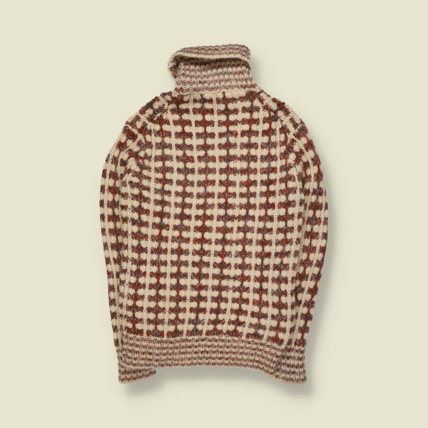 1970s | Hand Knit Roll Neck Jumper | Cream Mix - 10