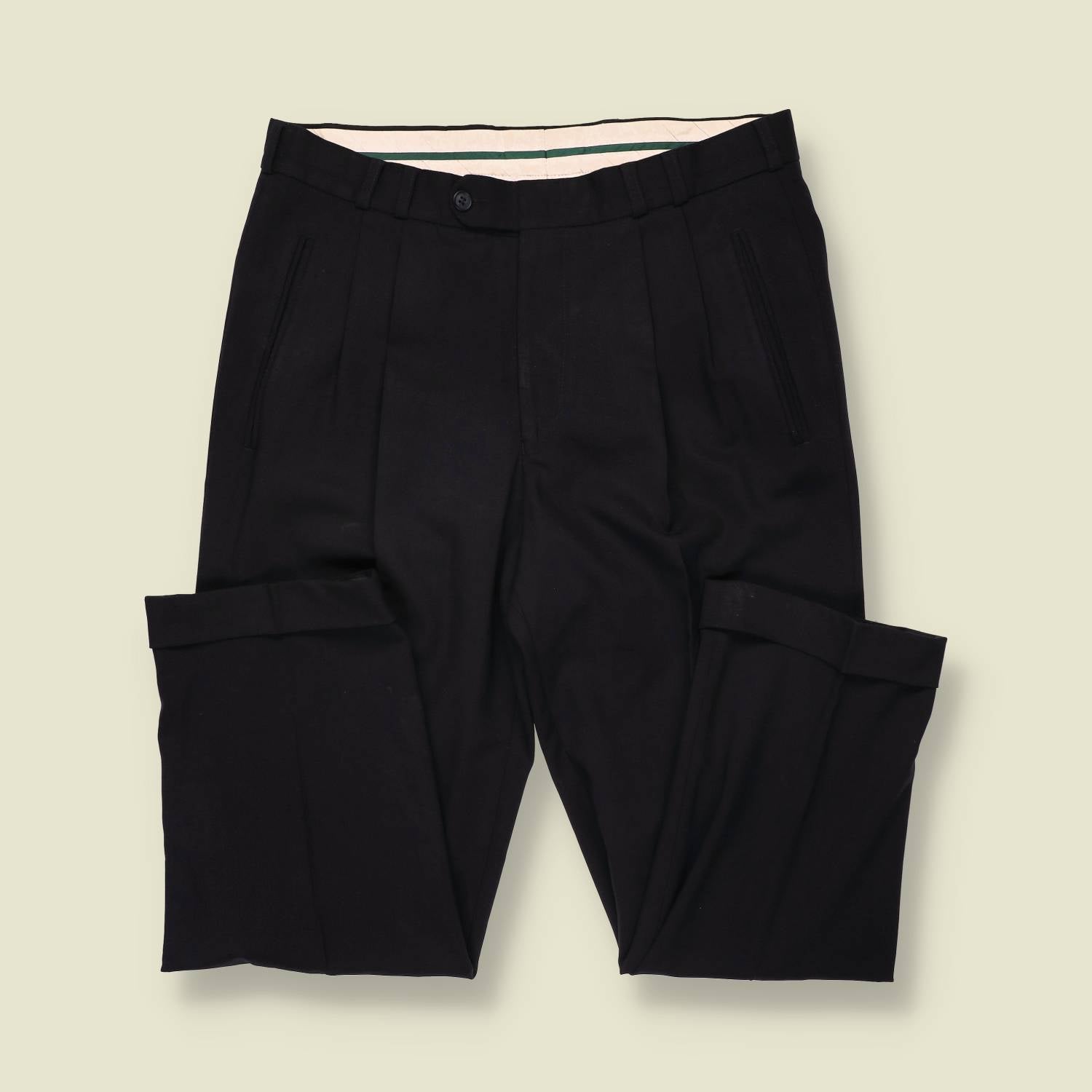 1980s | Carl Gross | Wool Pleated Trousers | Black - w32