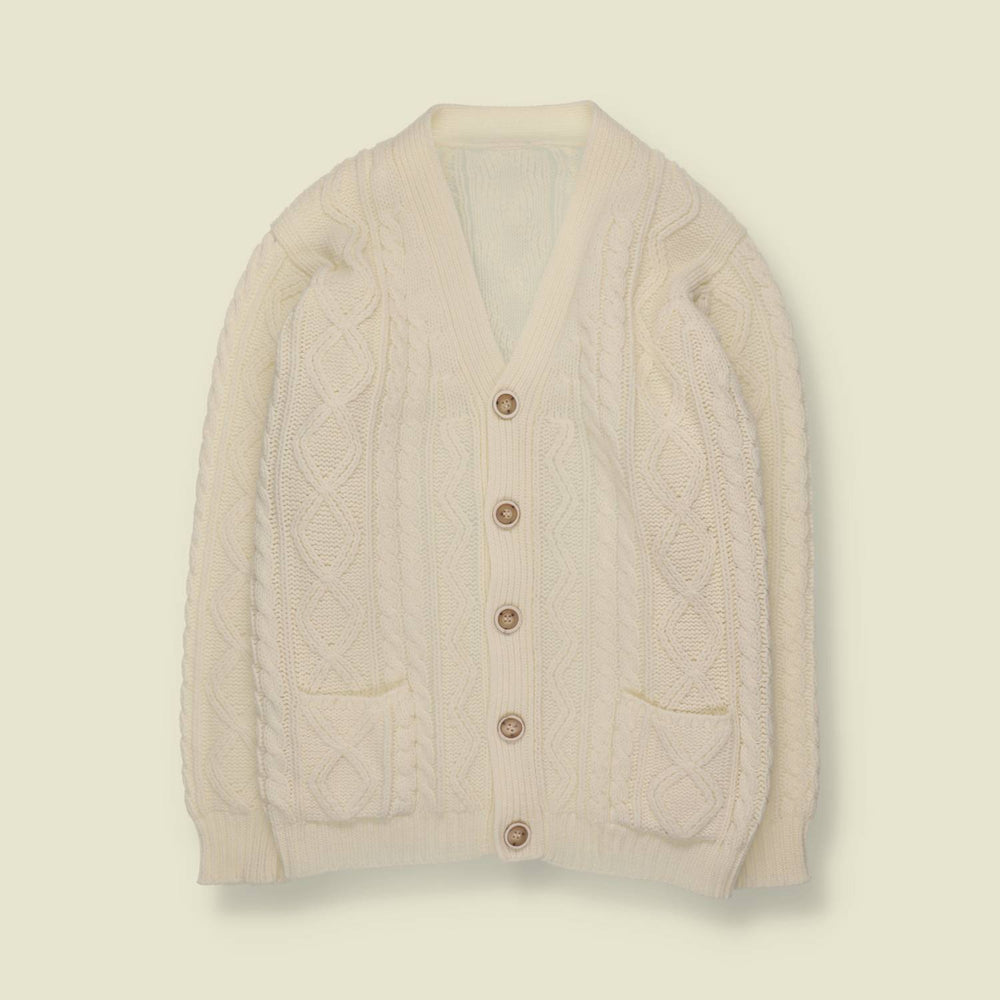 1970s | Cable Knit Cardigan | Cream - M