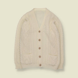 1970s | Cable Knit Cardigan | Cream - M