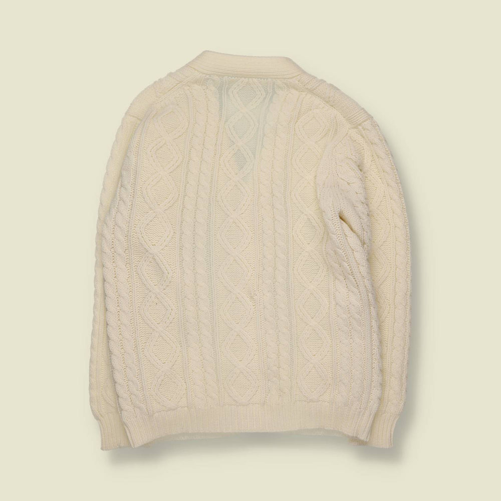 1970s | Cable Knit Cardigan | Cream - M