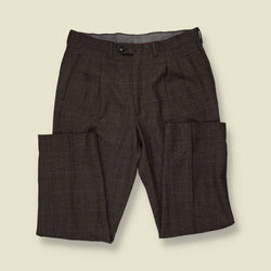 1980s | Glen Check Pleated Trousers | Brown - w34