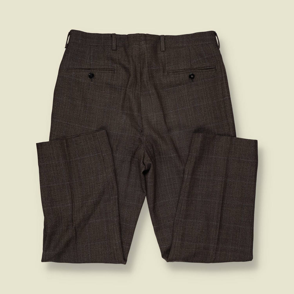 1980s | Glen Check Pleated Trousers | Brown - w34