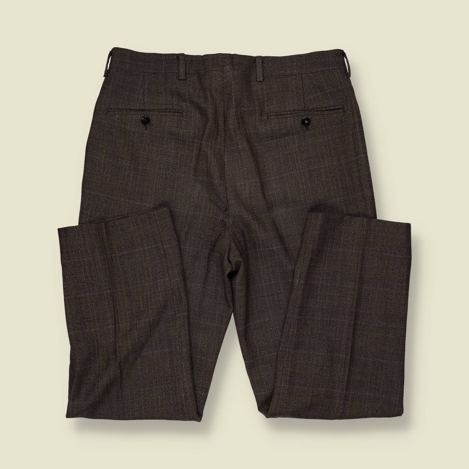 1980s | Glen Check Pleated Trousers | Brown - w34