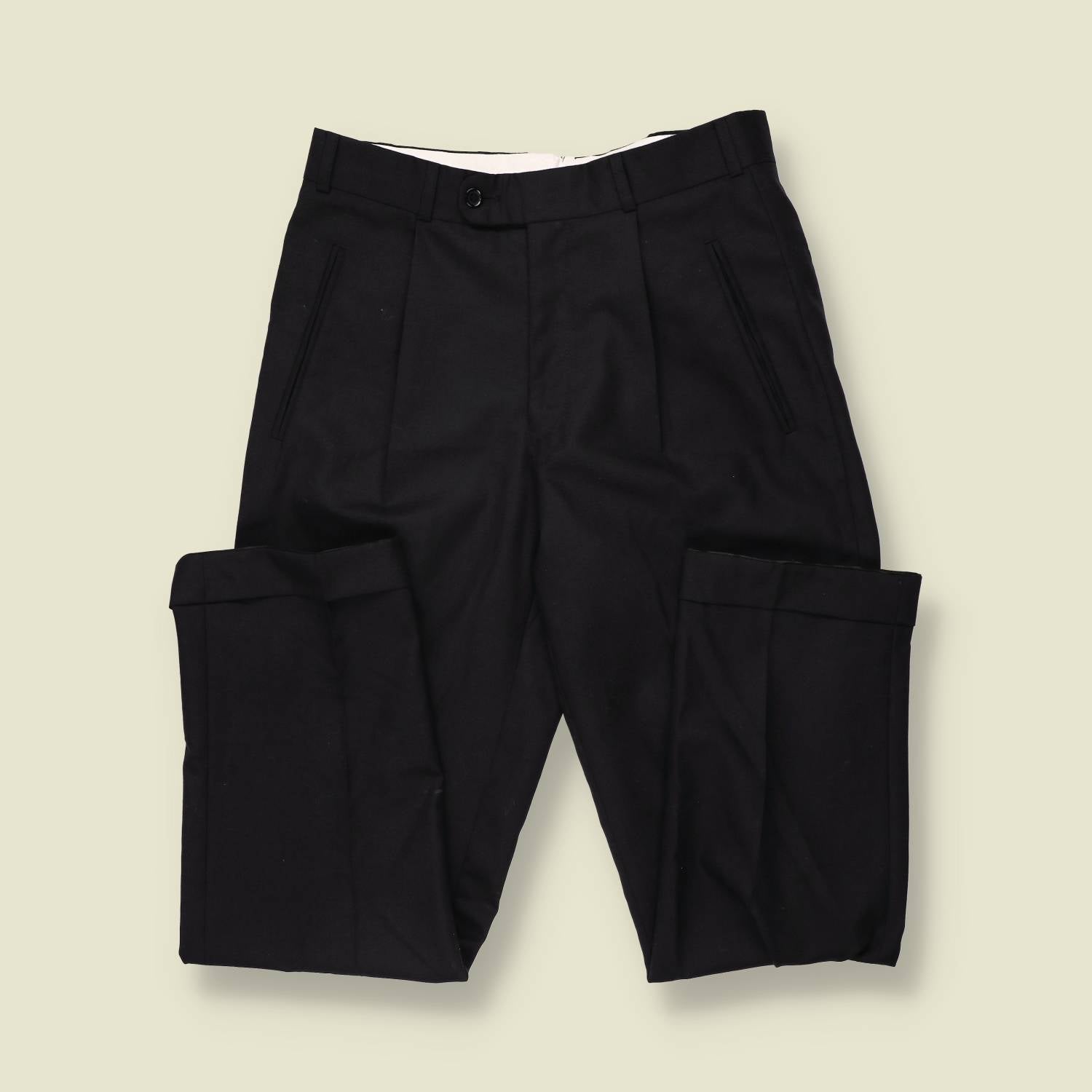 1980s | Wool Pleated Trousers | Black - w32