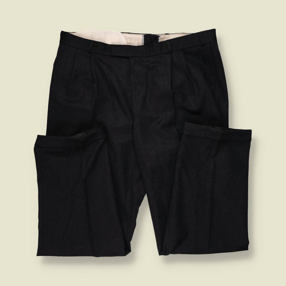 1980s | Wool Pleated Trousers | Charcoal - w38