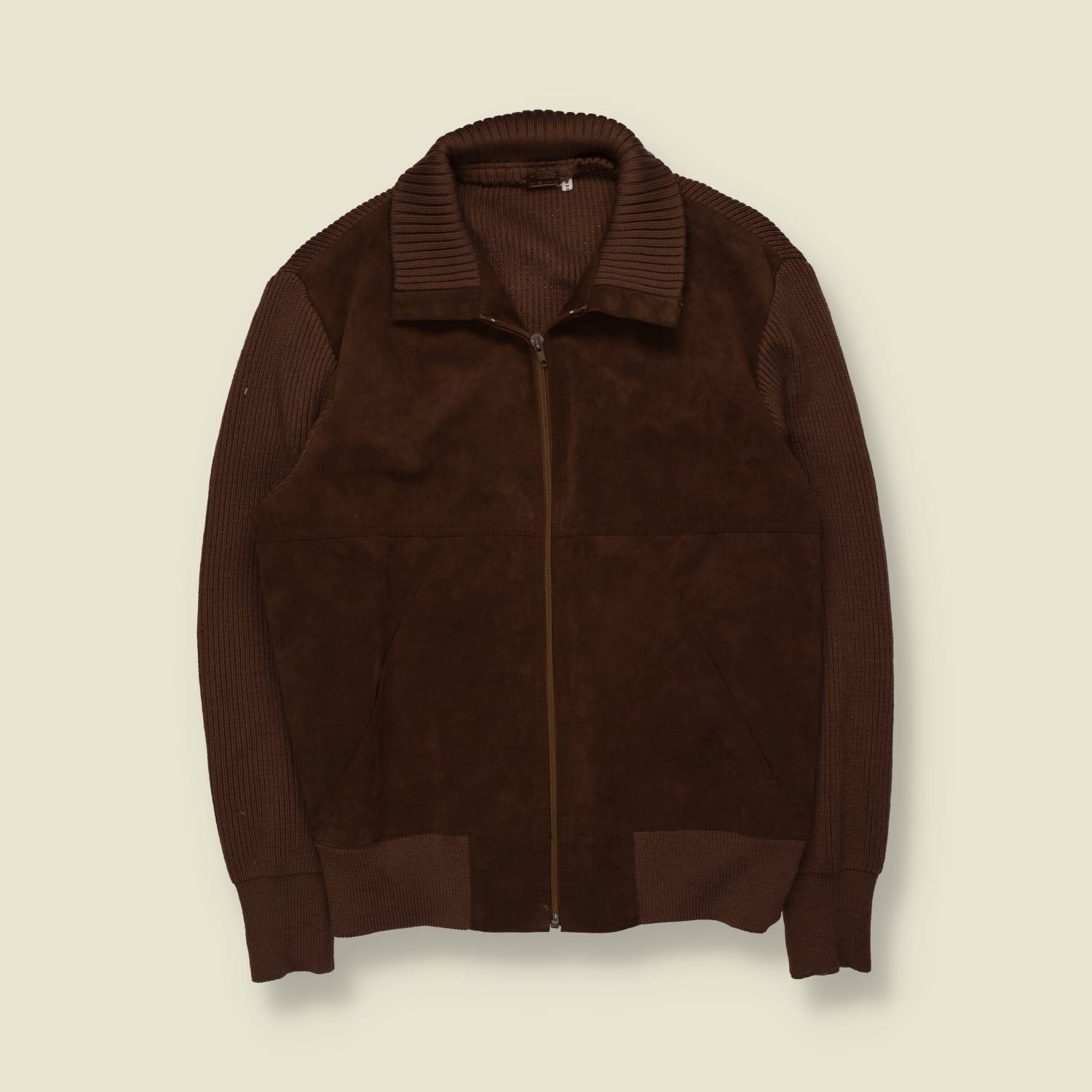 1970s | Suede-Effect Knit Jacket | Brown - M