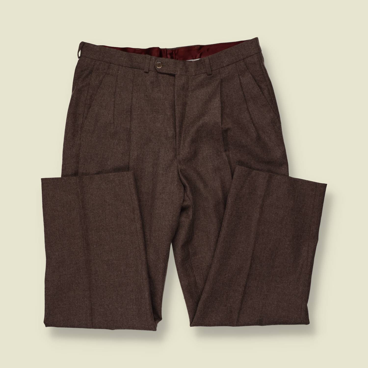 1980s | Camero | Wool Pleated Trousers | Brown - w34