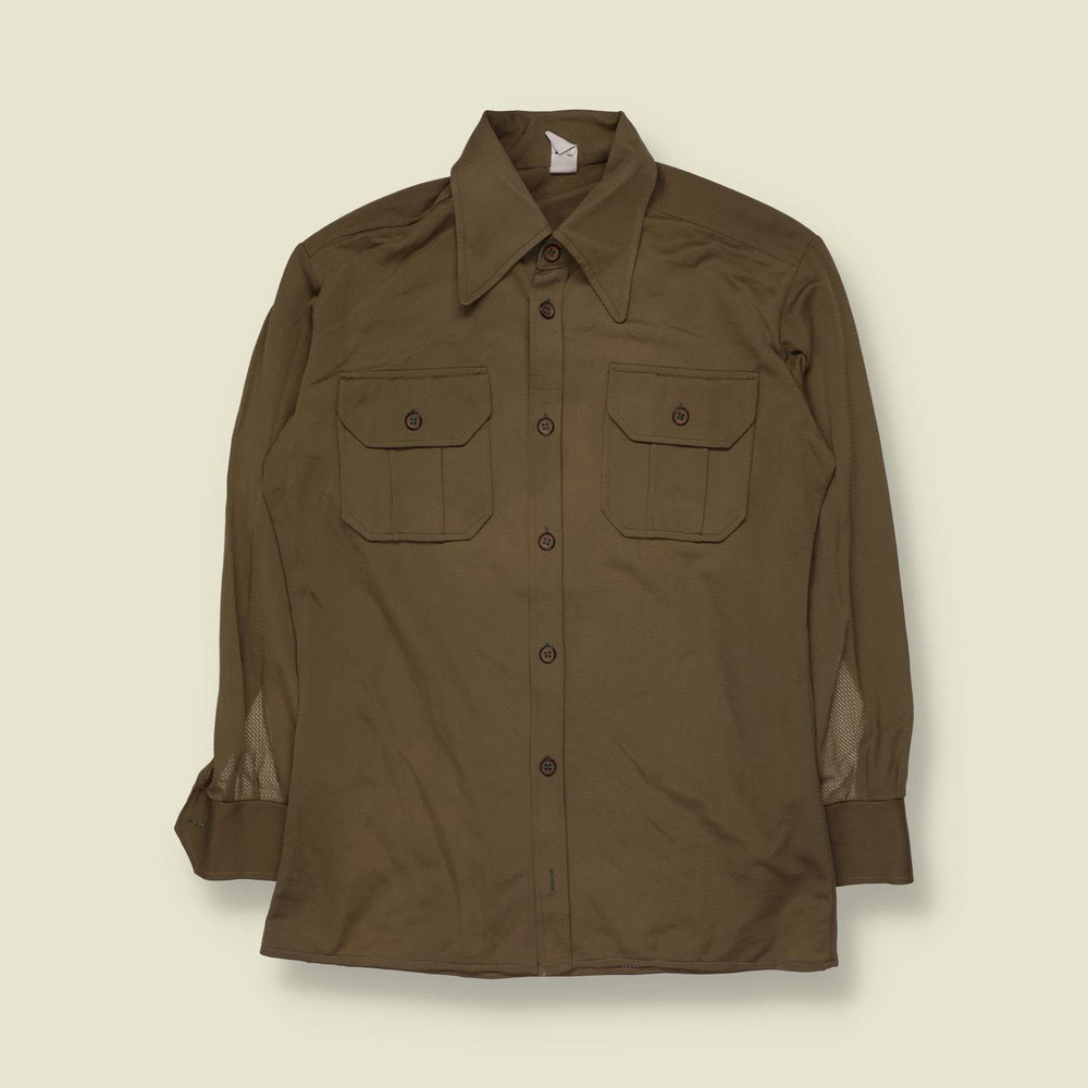 1970s | Long Sleeve Safari Shirt | Khaki - M