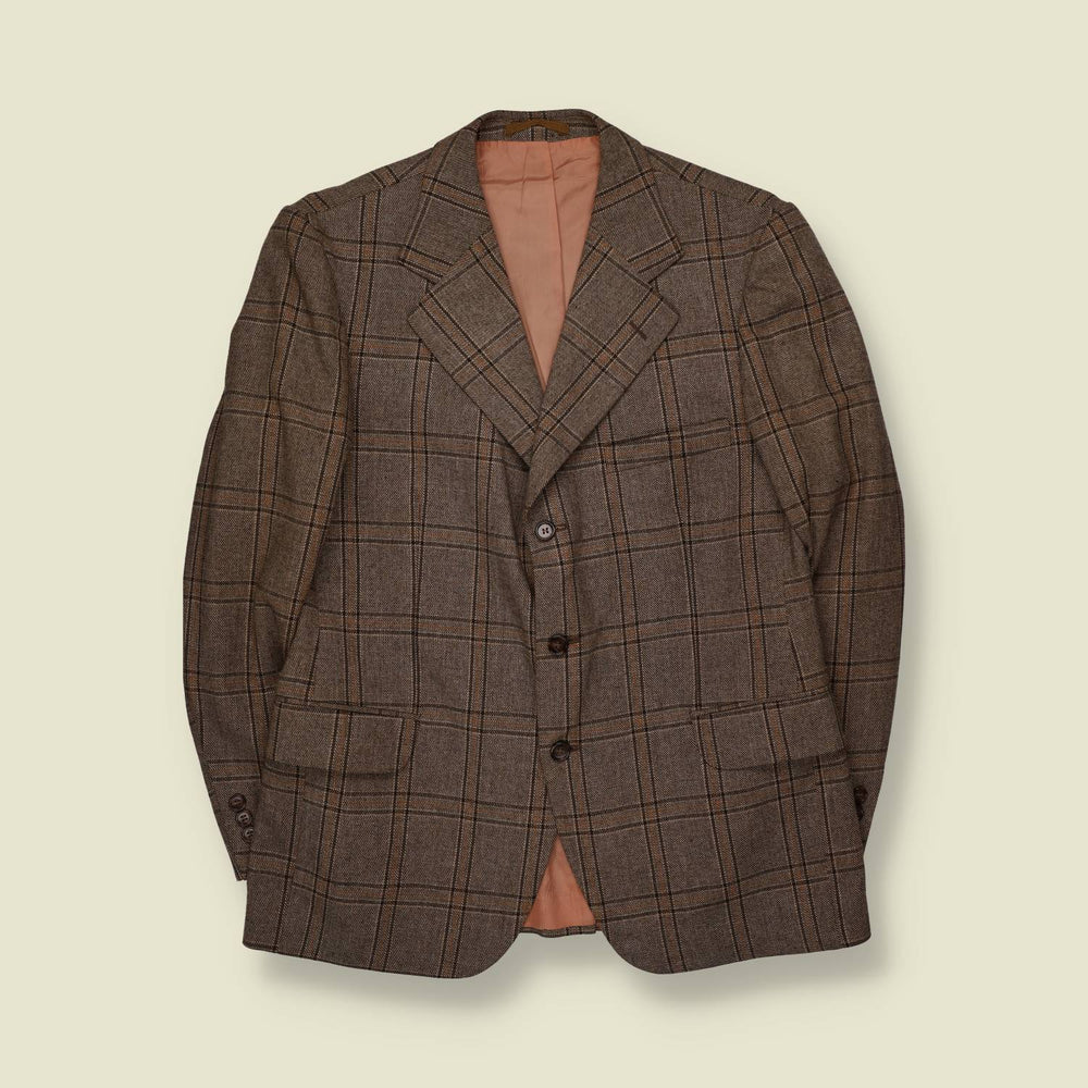 1970s | Windowpane Check Blazer | Brown - M