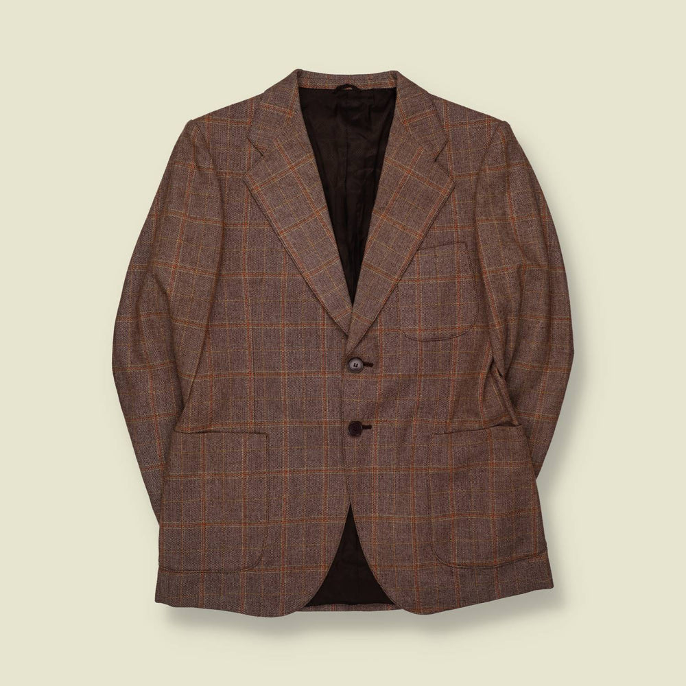 1970s | Windowpane Check Blazer | Brown - S