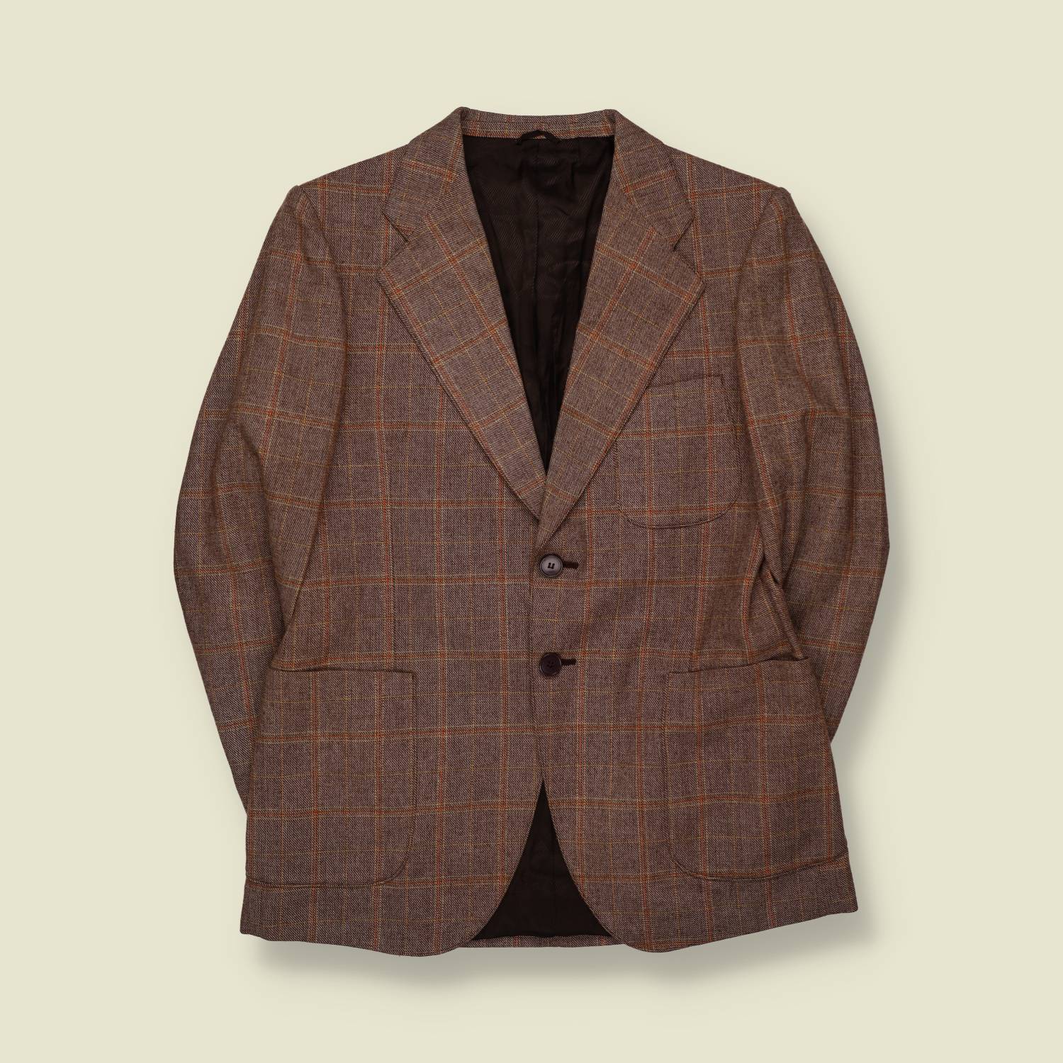 1970s | Windowpane Check Blazer | Brown - S