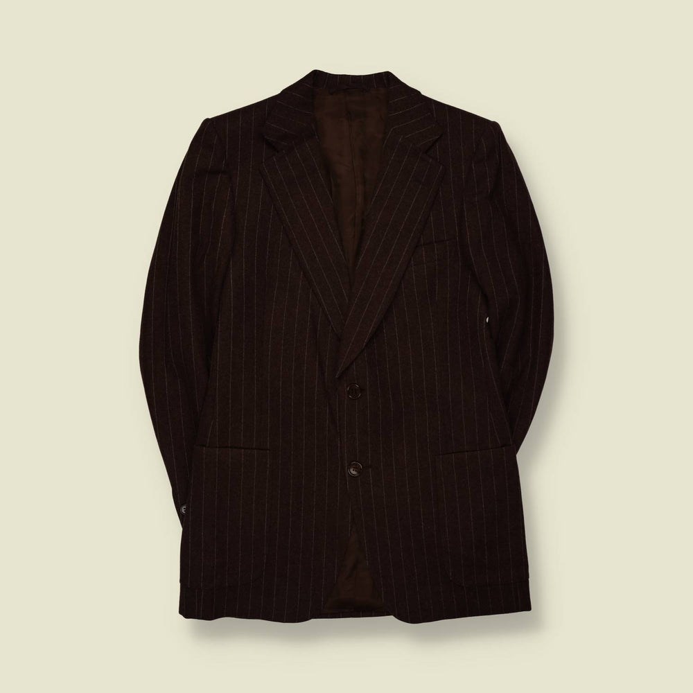 1970s | Virgin Wool Pinstripe Blazer | Dark Brown - XXS