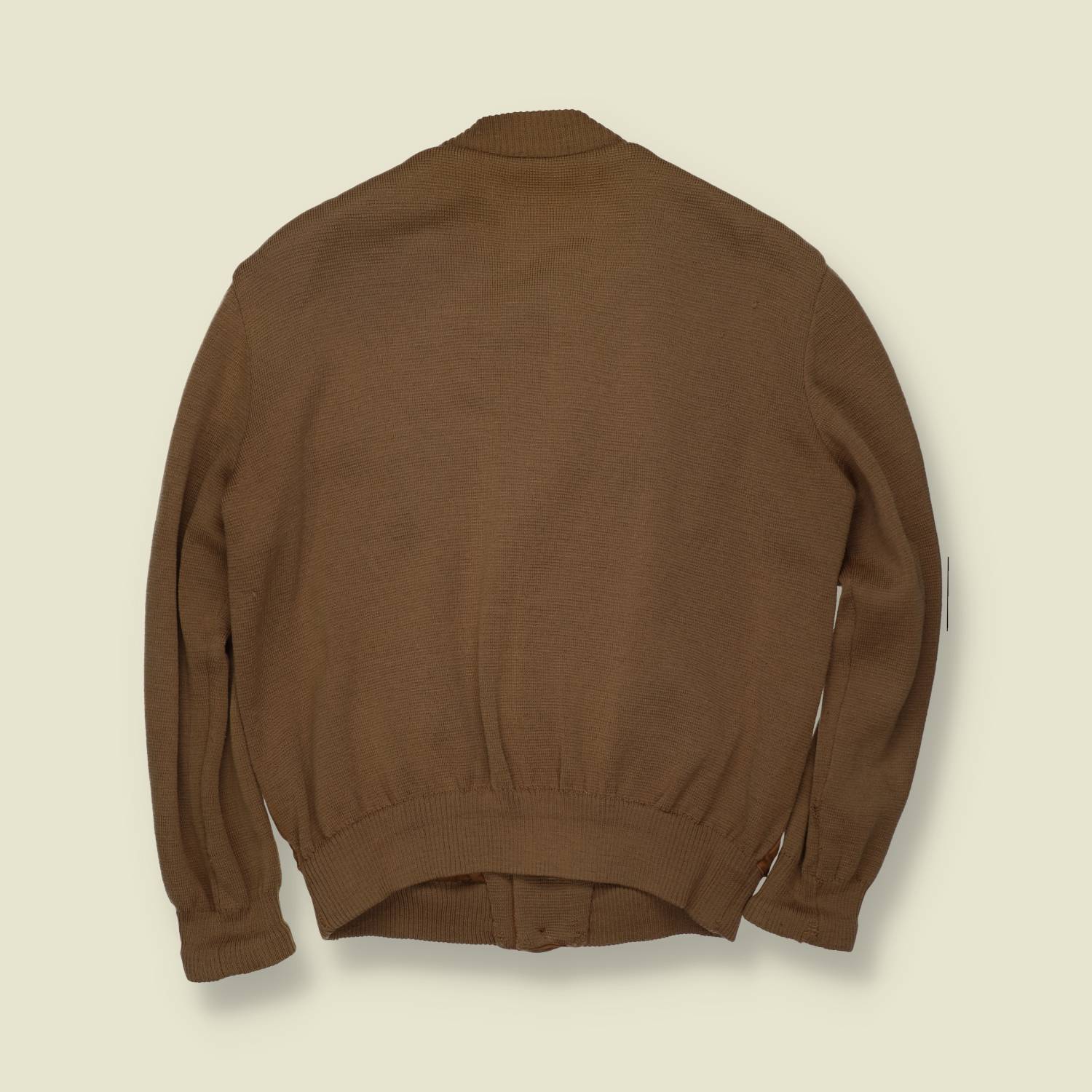 1970s | Leather & Knit Bomber | Tan - M