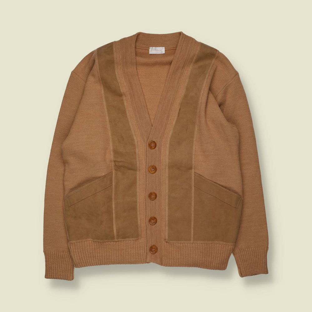 1970s | Leather & Knit Cardigan | Tan - L