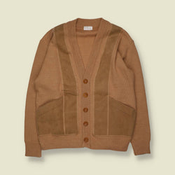 1970s | Leather & Knit Cardigan | Tan - L