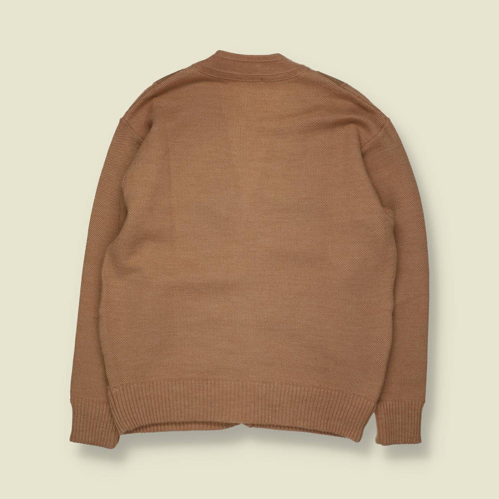 1970s | Leather & Knit Cardigan | Tan - L