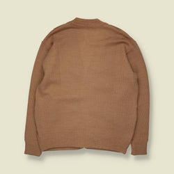 1970s | Leather & Knit Cardigan | Tan - L