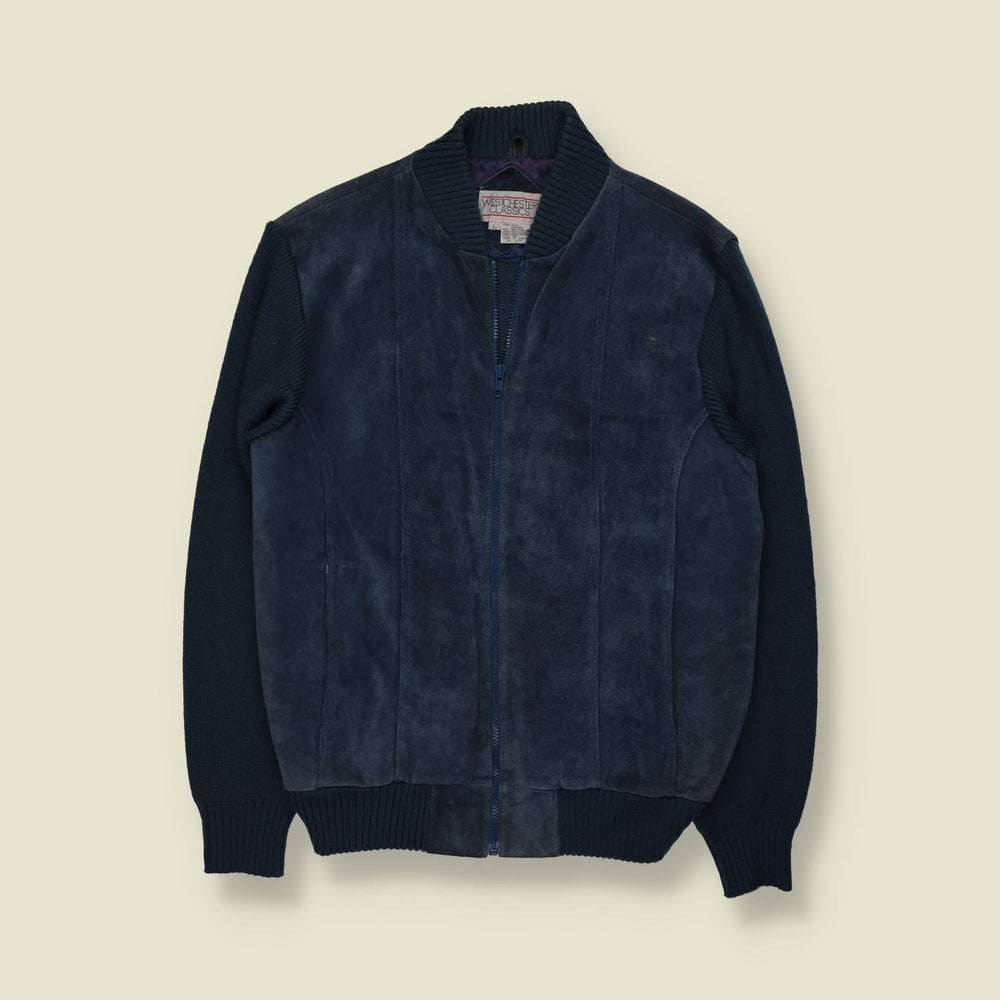 1970s | Westchester Classics | Leather & Knit Jacket | Navy - M