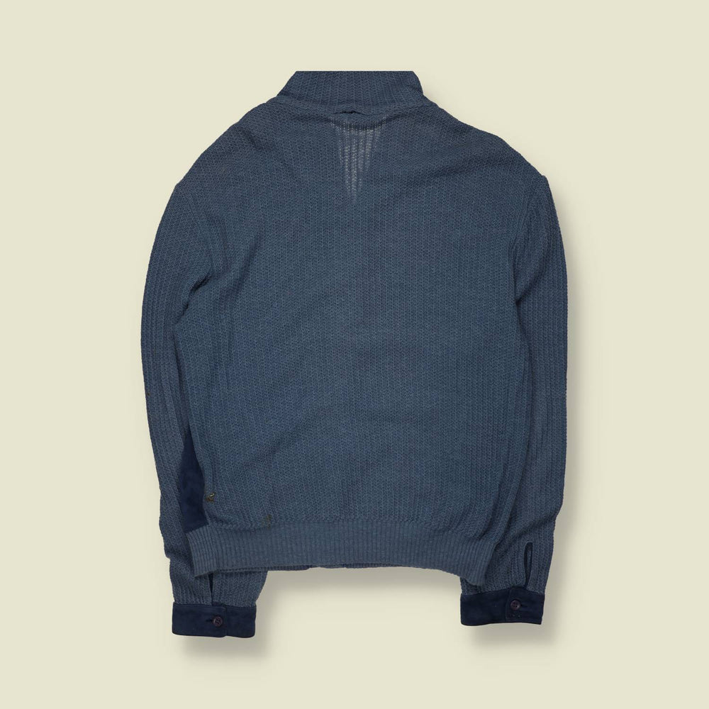 1970s | Bizzarro | Leather & Knit Cardigan | Navy - L