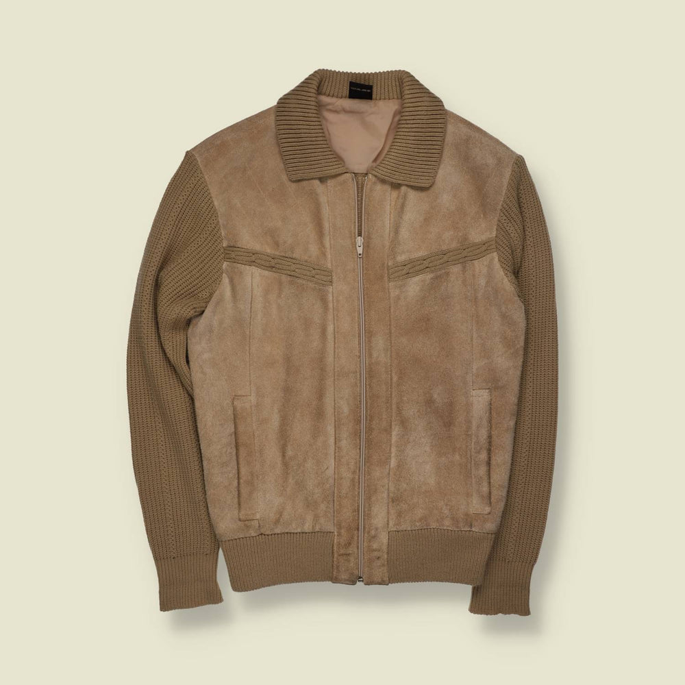 1970s | CBA | Leather & Knit Jacket | Sand - XS