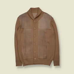 1970s | Leather & Knit Cardigan | Camel - S