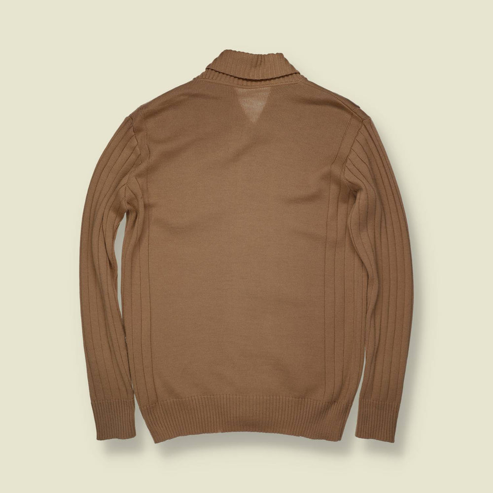 1970s | Leather & Knit Cardigan | Camel - S