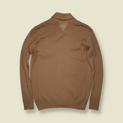 1970s | Leather & Knit Cardigan | Camel - S