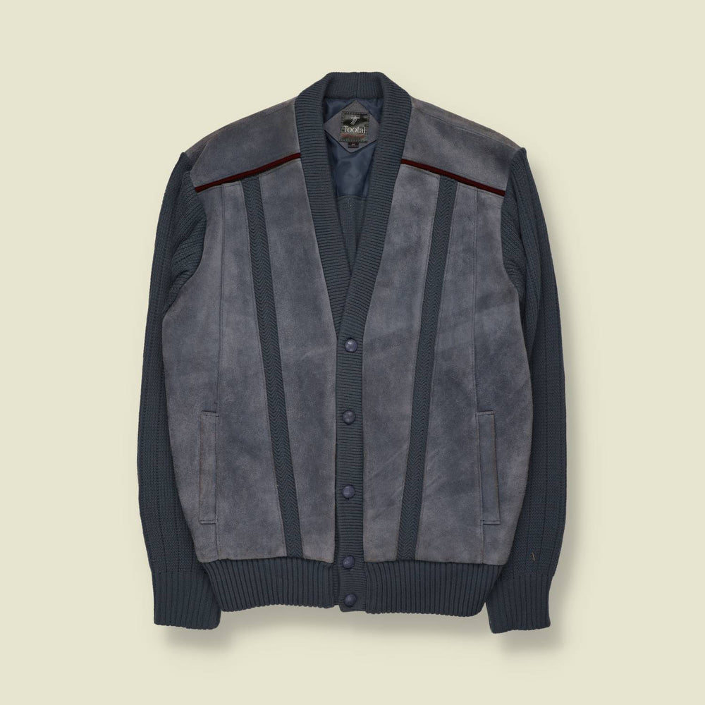 1970s | Tootal | Leather & Knit Cardigan | Grey - M