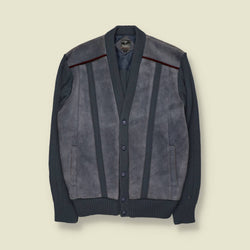 1970s | Tootal | Leather & Knit Cardigan | Grey - M