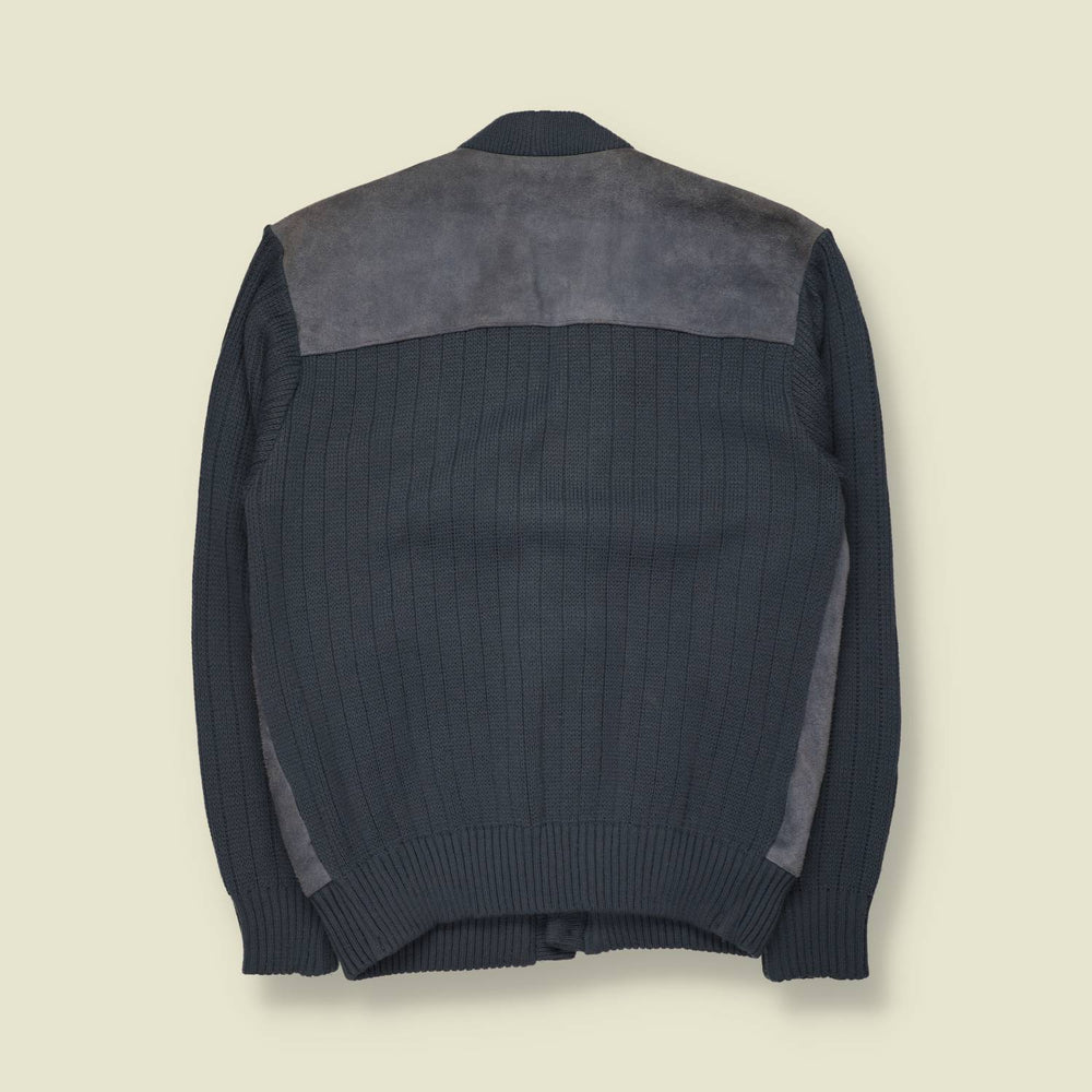 1970s | Tootal | Leather & Knit Cardigan | Grey - M