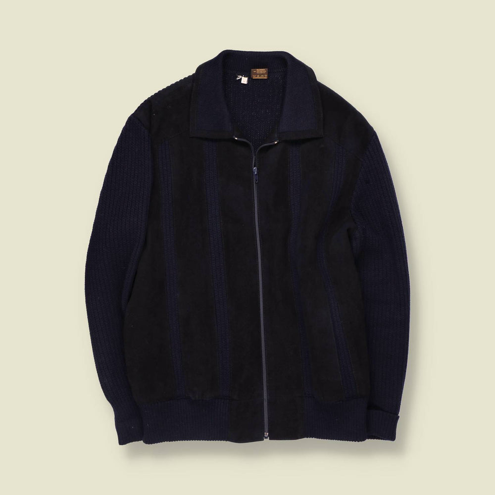 1970s | Poly Suede & Knit Jacket | Navy - M
