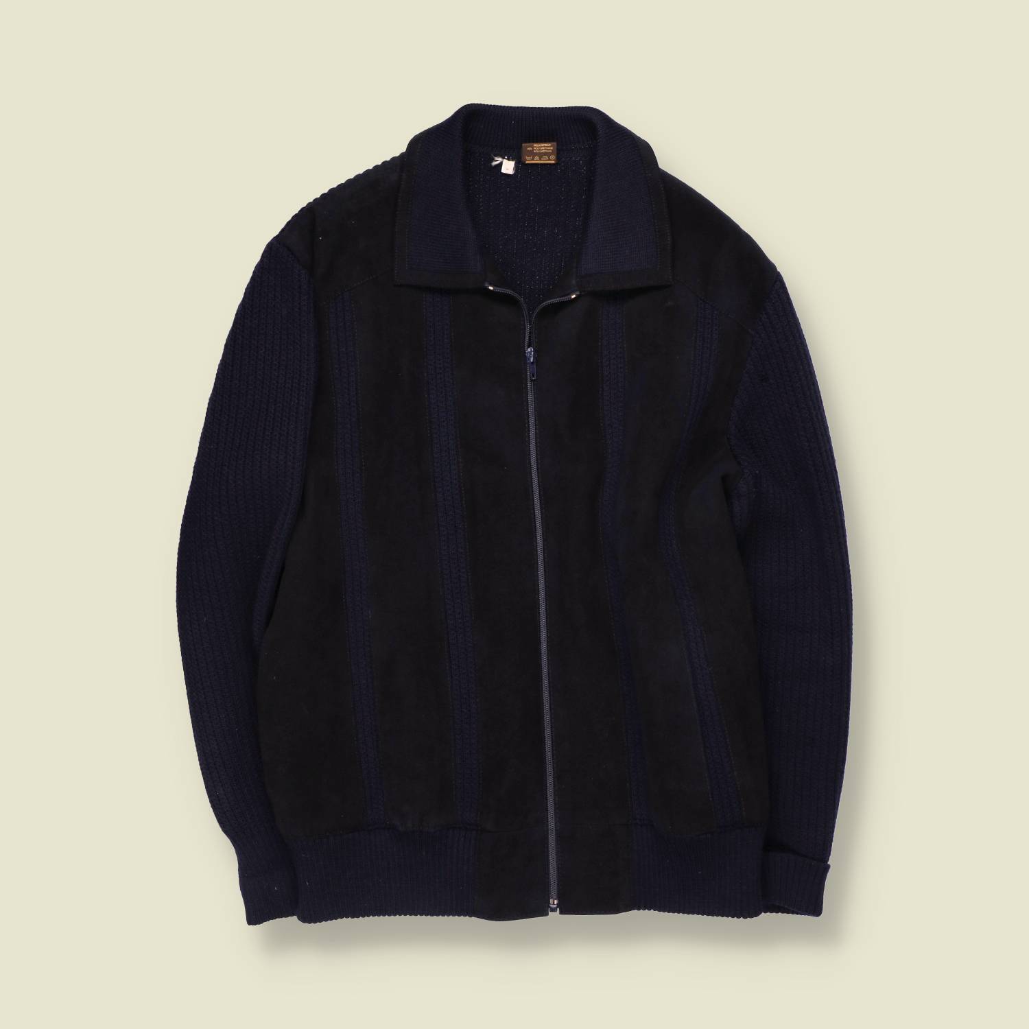 1970s | Poly Suede & Knit Jacket | Navy - M