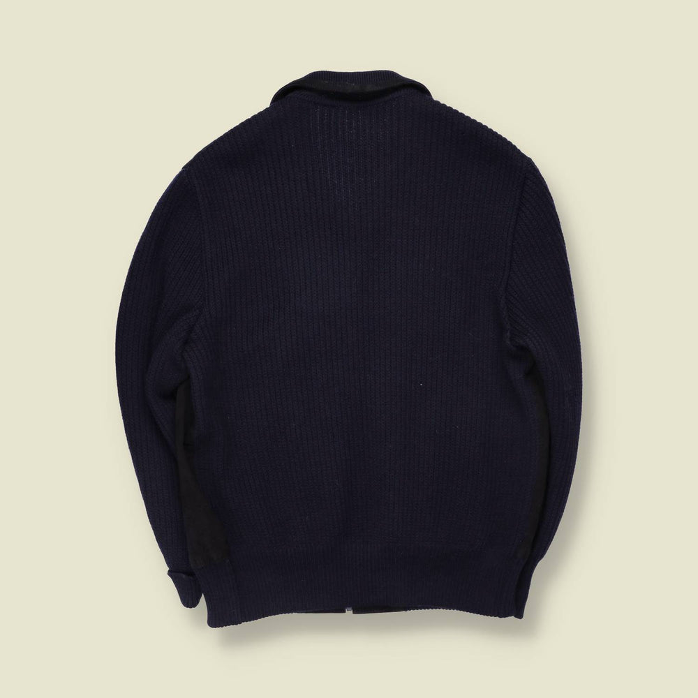 1970s | Poly Suede & Knit Jacket | Navy - M