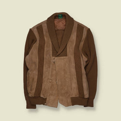 1970s | C&A | Leather & Knit Jacket | Tan - XL