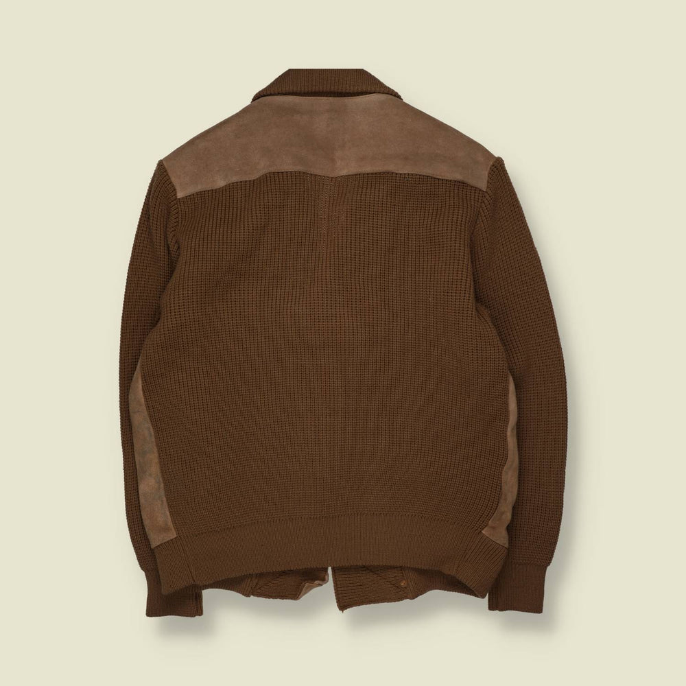 1970s | C&A | Leather & Knit Jacket | Tan - XL