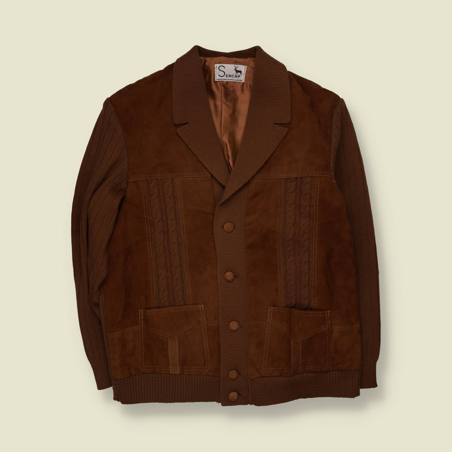 1970s | Sercap | Leather & Knit Jacket | Brown - XL