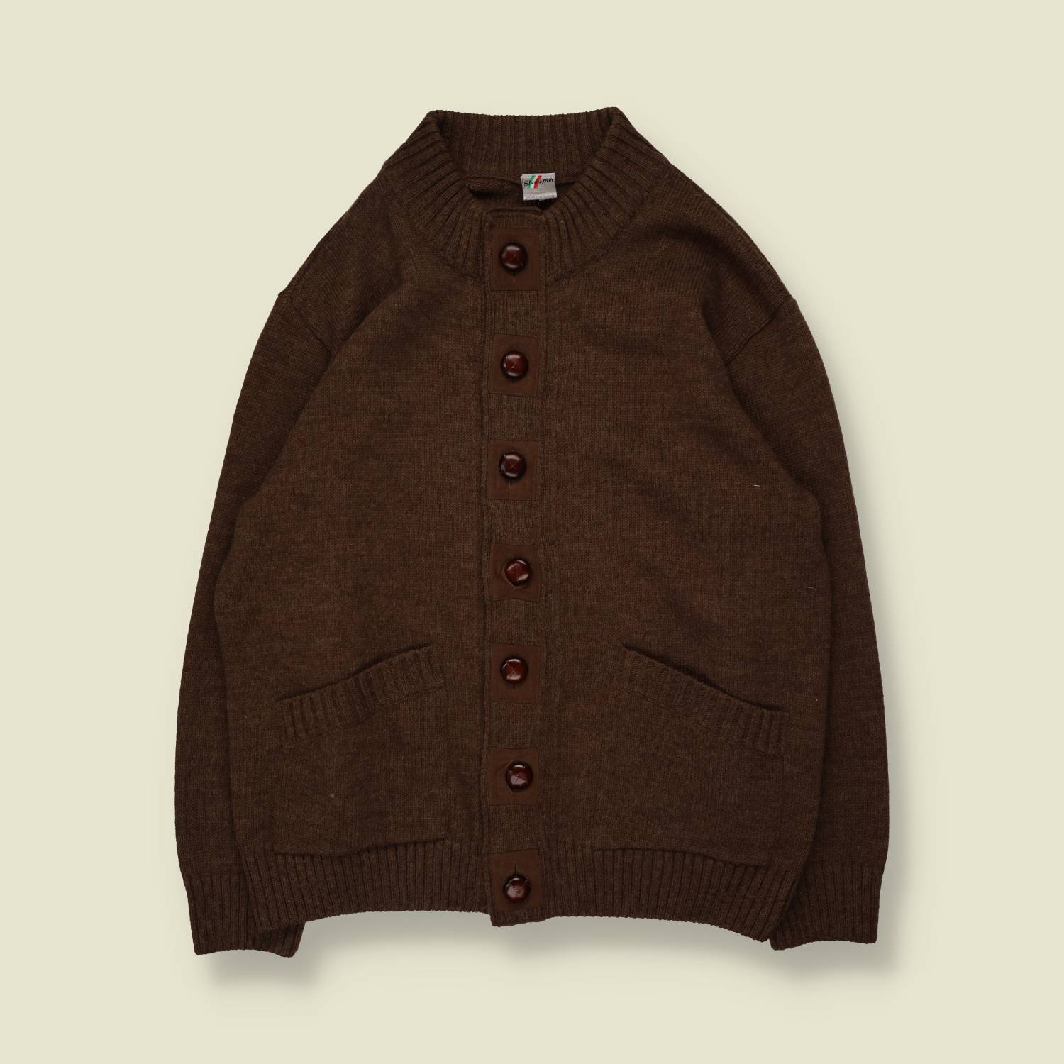 1980s | Knit Cardigan | Brown - XL