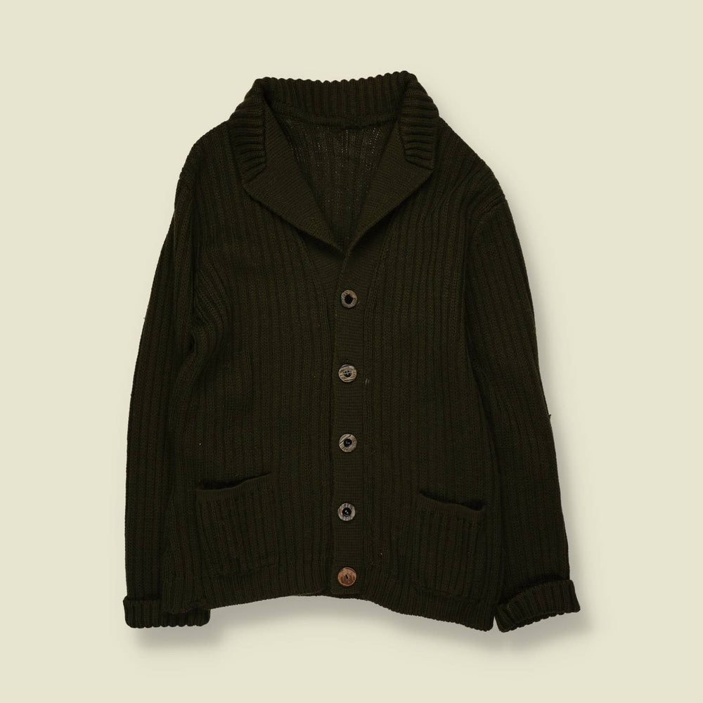 1970s | Wool Cardigan | Dark Brown - XXS