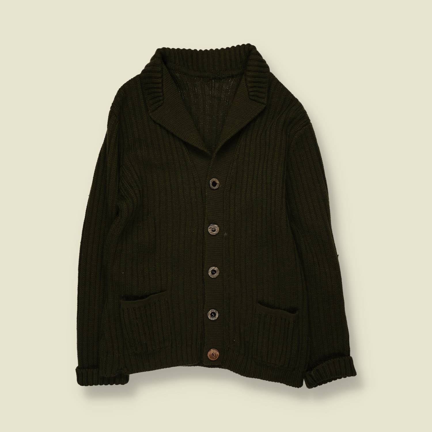 1970s | Wool Cardigan | Dark Brown - XXS