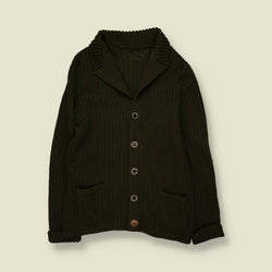 1970s | Wool Cardigan | Dark Brown - XXS