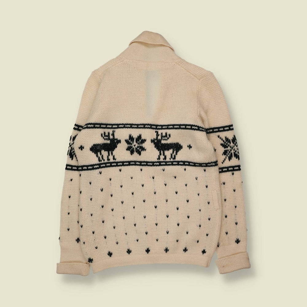 1970s | Reindeer Knit Cardigan | Cream - XS