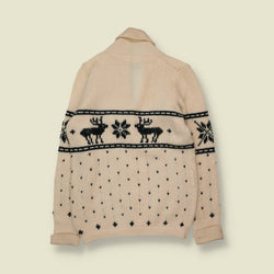 1970s | Reindeer Knit Cardigan | Cream - XS