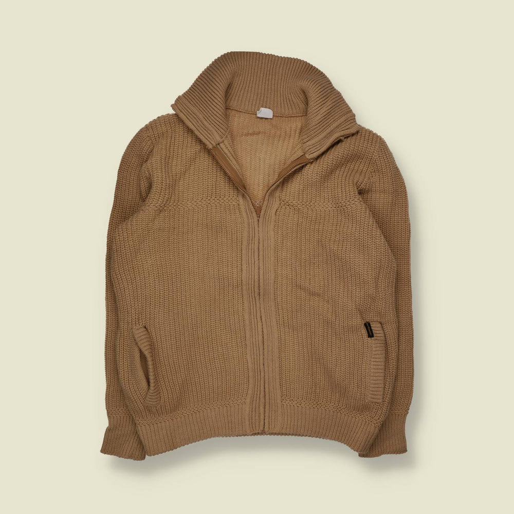1970s | Zip Knit Cardigan | Camel - L