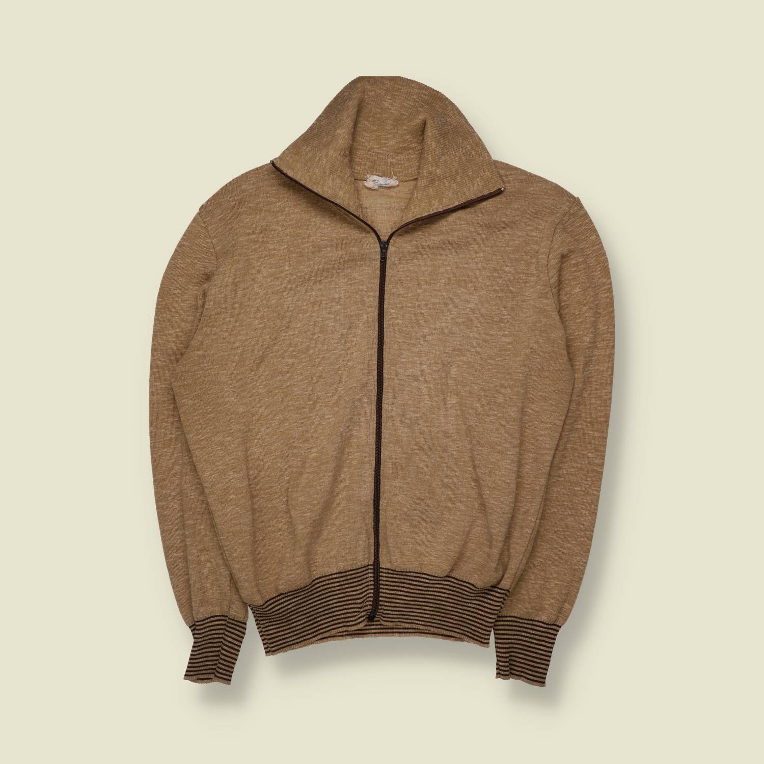 1970s | Zip Knit Cardigan | Camel - S