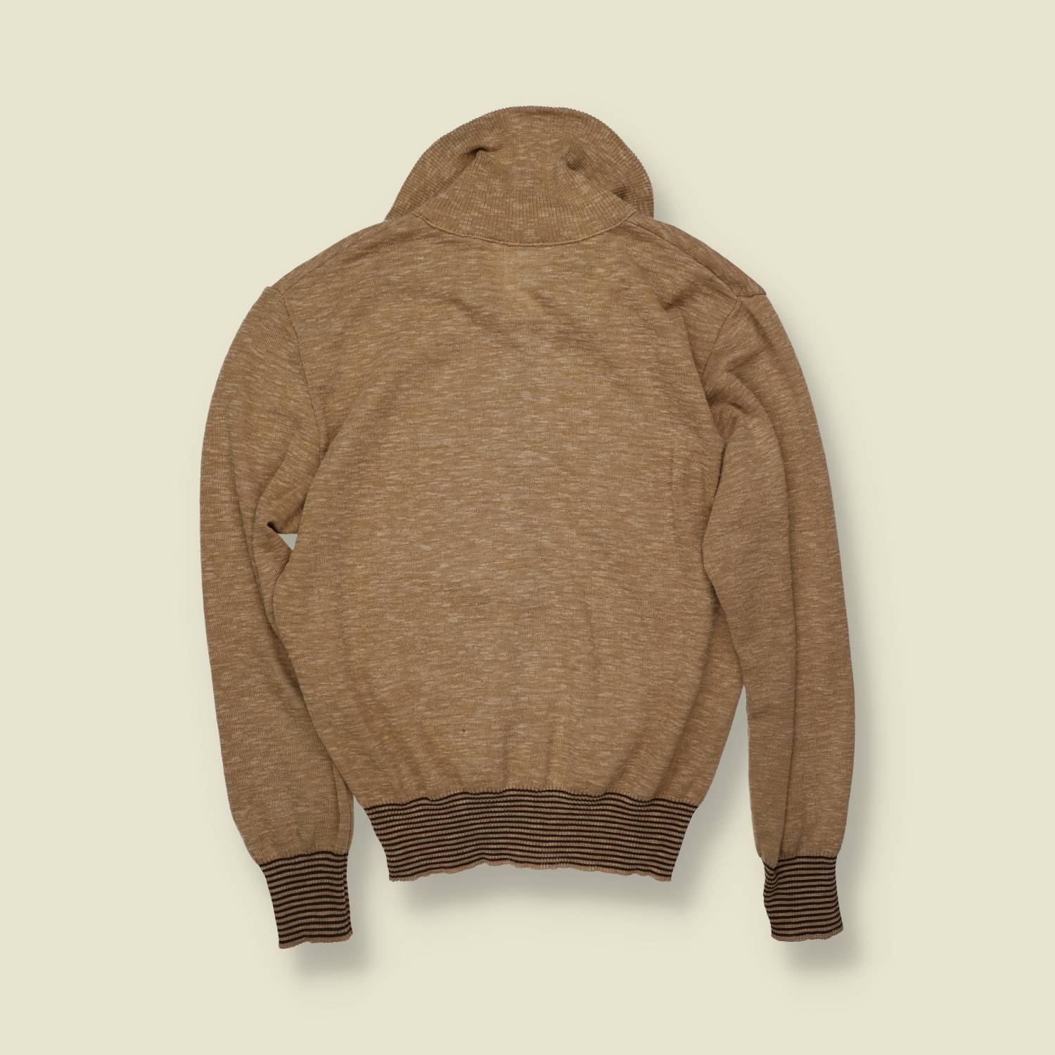 1970s | Zip Knit Cardigan | Camel - S