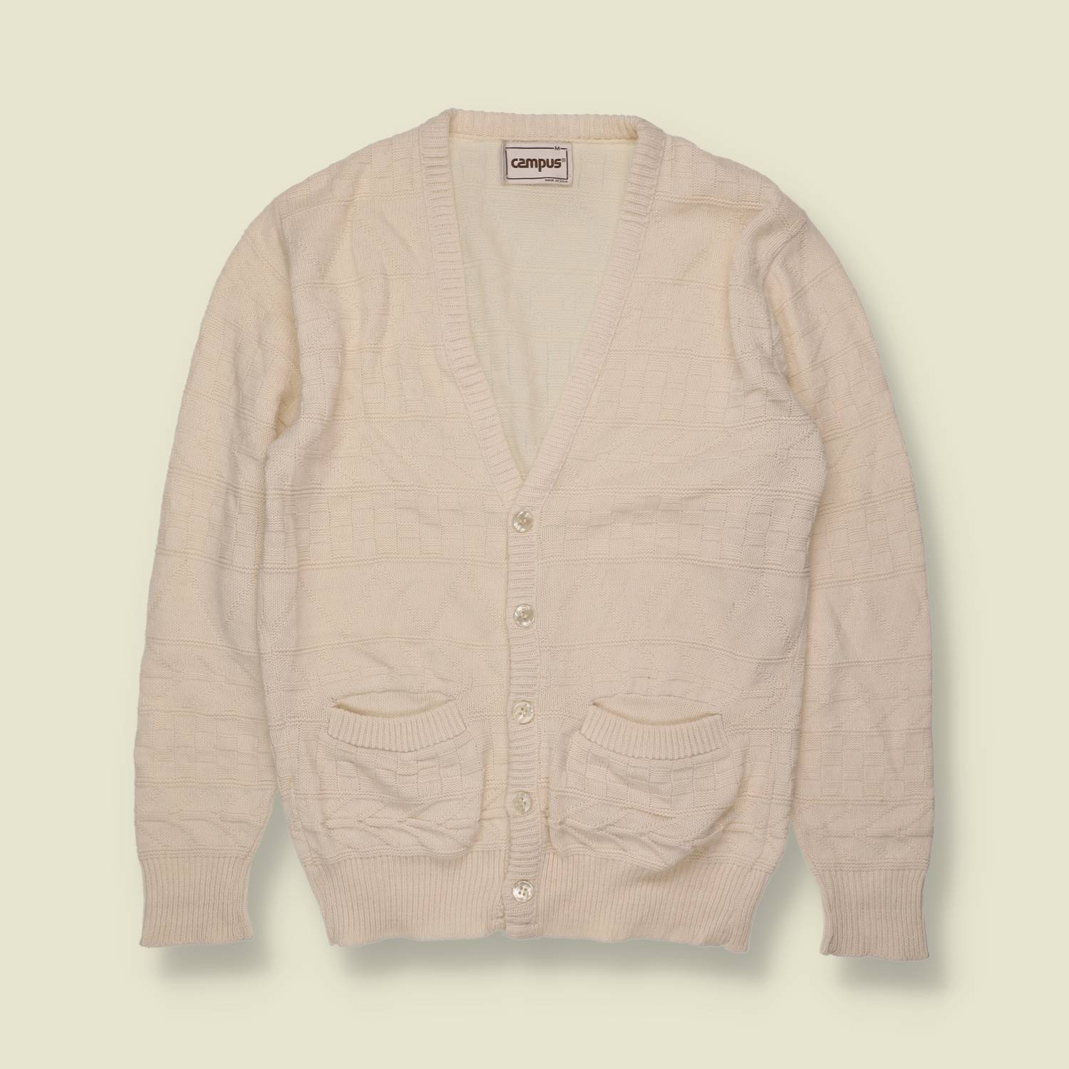 1970s | Campus | Knit Cardigan | Cream - XS