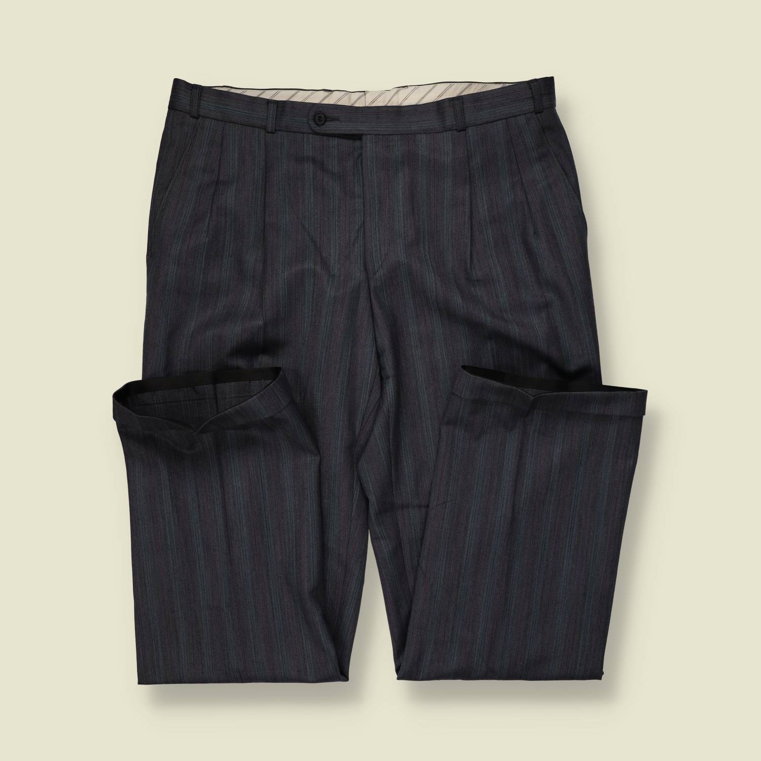 1980s | Striped Pleated Trousers | Charcoal - w38